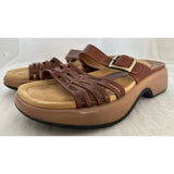 Sz 39 DANSKO Lark Brown Leather Slide Buckle Sandals Cognac Shoes