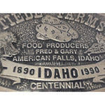 Tiede Farms American Falls Idaho Belt Buckle Potato 1890 1990 Centennial Tater Tater Tribute Food Producers Pewter GARY FRED
