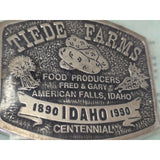 Tiede Farms American Falls Idaho Belt Buckle Potato 1890 1990 Centennial Tater Tater Tribute Food Producers Pewter GARY FRED