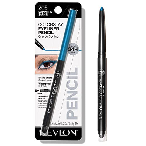 Pencil Eyeliner by Revlon, ColorStay Eye Makeup with Built-in Sharpener, Waterproof, Smudgeproof, Longwearing with Ultra-Fine Tip, 205 Sapphire, 0.01 Oz