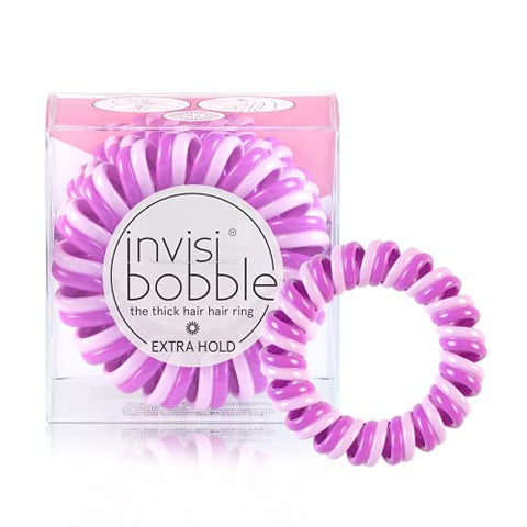 invisibobble Extra Hold Traceless Spiral Hair Ties - The Secret Purple - Strong Elastic Grip Coil Accessories for Women - No Kink, Non Soaking - Gentle for Girls Teens and Thick Hair