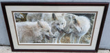44X25 Tundra Summit Carl Brender White Arctic 3 Wolves Signed Numbered Print Framed Art