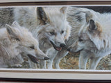 44X25 Tundra Summit Carl Brender White Arctic 3 Wolves Signed Numbered Print Framed Art