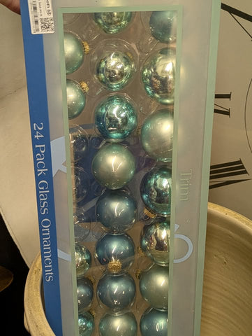 20ct Blue TRIMMERRY SOLID COLOR 2" ROUND GLASS CHRISTMAS TREE ORNAMENTS