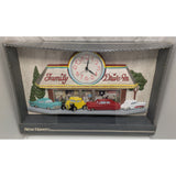 NOS 1950s Hot Rod Fountain Shop New Haven Family Drive-In Wall Clock Plastic Battery-Powered Retro 3D Scene