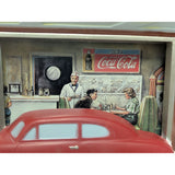 NOS 1950s Hot Rod Fountain Shop New Haven Family Drive-In Wall Clock Plastic Battery-Powered Retro 3D Scene