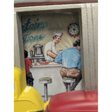 NOS 1950s Hot Rod Fountain Shop New Haven Family Drive-In Wall Clock Plastic Battery-Powered Retro 3D Scene