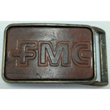 FMC Tooled Leather Brass Belt Buckle Industrial Fertilizer Vintage Collectible Accessory
