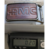 FMC Tooled Leather Brass Belt Buckle Industrial Fertilizer Vintage Collectible Accessory