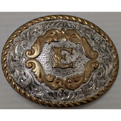 "E" Initial Kid Lady Montana Silversmiths Columbus Western Belt Buckle Silver Pl