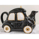 7" Teapot Car VW Bug Inspired Black Taxi Cab Ceramic Gold-Trim OCI Omnibus Taiwan Beetle