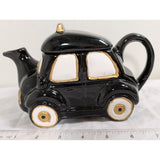 7" Teapot Car VW Bug Inspired Black Taxi Cab Ceramic Gold-Trim OCI Omnibus Taiwan Beetle