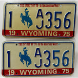 1975 1 AJ 356 Wyoming License Plate Pair Set Porsche
