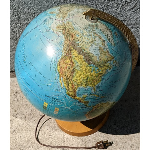 Illuminated 12" Replogle World Horizon Light-Up Globe Vintage Lighted Wood Base Night Light