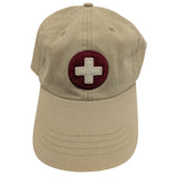 American Eagle Beige Red White Cross Baseball Cap Adjustable Cotton Faux Leather Strap