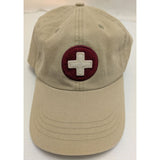 American Eagle Beige Red White Cross Baseball Cap Adjustable Cotton Faux Leather Strap