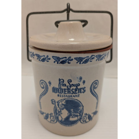 3.5" Candle Andersen's Restaurant Ceramic Pea Soup Crock With Lid & Bail Handle