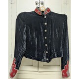 M Double D Ranch Wear Western Cropped Velvet Jacket Beaded Studs Black/Red Vintage 90s Halloween Costume