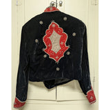 M Double D Ranch Wear Western Cropped Velvet Jacket Beaded Studs Black/Red Vintage 90s Halloween Costume