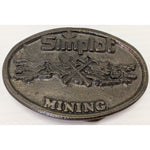 RARE Simplot Mining Belt Buckle Pick Shovel Vintage Oval Metal Industry Fertilizer