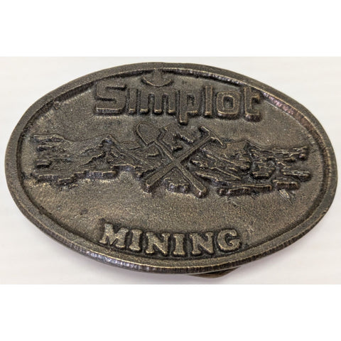 RARE Simplot Mining Belt Buckle Pick Shovel Vintage Oval Metal Industry Fertilizer