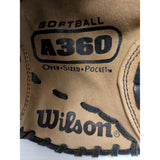 13 " RHT Wilson A360 Softball Glove Black & Beige Genuine Leather A0360 ES13 Baseball Right Hand Throw Adult