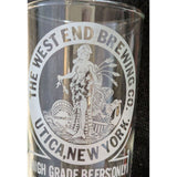 4" West End Brewing Co. Utica New York Pint Glass 16 Oz Clear "High Grade Beers Only" Unique In Excellence Vintage