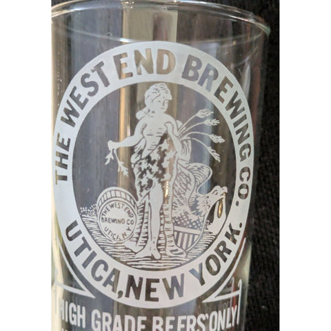 4" West End Brewing Co. Utica New York Pint Glass 16 Oz Clear "High Grade Beers Only" Unique In Excellence Vintage
