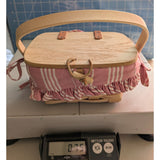 7" 1997 Pink Stripe Fabric Kiddie Purse Longaberger Small Basket Lid Liner USA Handwoven