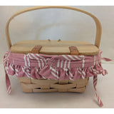 7" 1997 Pink Stripe Fabric Kiddie Purse Longaberger Small Basket Lid Liner USA Handwoven