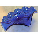 15" Blue Egermann Czech Republic Glass Wave Bowl Centerpiece Bohemian Crystal Console Art