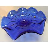 15" Blue Egermann Czech Republic Glass Wave Bowl Centerpiece Bohemian Crystal Console Art