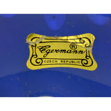 15" Blue Egermann Czech Republic Glass Wave Bowl Centerpiece Bohemian Crystal Console Art