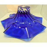 15" Blue Egermann Czech Republic Glass Wave Bowl Centerpiece Bohemian Crystal Console Art