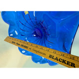 15" Blue Egermann Czech Republic Glass Wave Bowl Centerpiece Bohemian Crystal Console Art