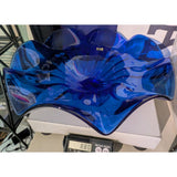 15" Blue Egermann Czech Republic Glass Wave Bowl Centerpiece Bohemian Crystal Console Art