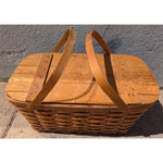 w/TRAY Handle SPLIT AS-IS Woven Wood Picnic Basket By WOV-N-WOOD With Handles