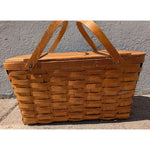 w/TRAY Handle SPLIT AS-IS Woven Wood Picnic Basket By WOV-N-WOOD With Handles