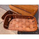 w/TRAY Handle SPLIT AS-IS Woven Wood Picnic Basket By WOV-N-WOOD With Handles