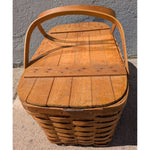 w/TRAY Handle SPLIT AS-IS Woven Wood Picnic Basket By WOV-N-WOOD With Handles