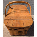 w/TRAY Handle SPLIT AS-IS Woven Wood Picnic Basket By WOV-N-WOOD With Handles