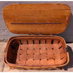 w/TRAY Handle SPLIT AS-IS Woven Wood Picnic Basket By WOV-N-WOOD With Handles