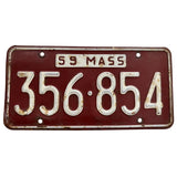 1959 Massachusetts License Plate 356-854 Porsche 356 356A
