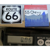 Route 66 & 55 Chevy Square Fridge Magnet Set USA Made Decorative Wood/Metal Magnets 2 Pc