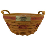 10" 1999 Longaberger Popcorn Basket Christmas Collection Leather Handles USA Round
