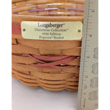 10" 1999 Longaberger Popcorn Basket Christmas Collection Leather Handles USA Round