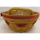 10" 1999 Longaberger Popcorn Basket Christmas Collection Leather Handles USA Round