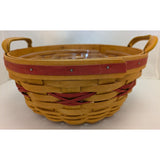 10" 1999 Longaberger Popcorn Basket Christmas Collection Leather Handles USA Round