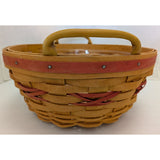 10" 1999 Longaberger Popcorn Basket Christmas Collection Leather Handles USA Round