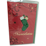 Saludos Navideños Spanish Christmas Greetings Holiday Greeting Red Card Stocking